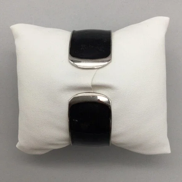 Art Deco Bangle Cuff Watch Womens 21mm Black Enamel Crystal MOP Dial New Battery - Picture 3 of 13